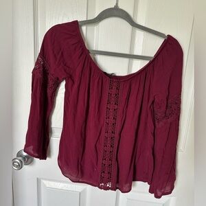 Ambiance Burgundy Smocked Embellished Blouse